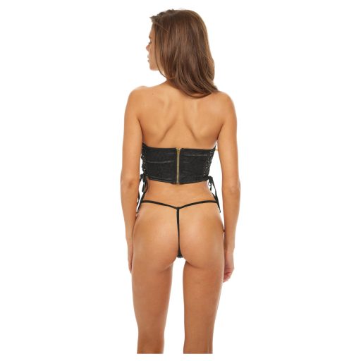 Bombshell - cropp, leopárd mintás fűző és tanga (fekete)