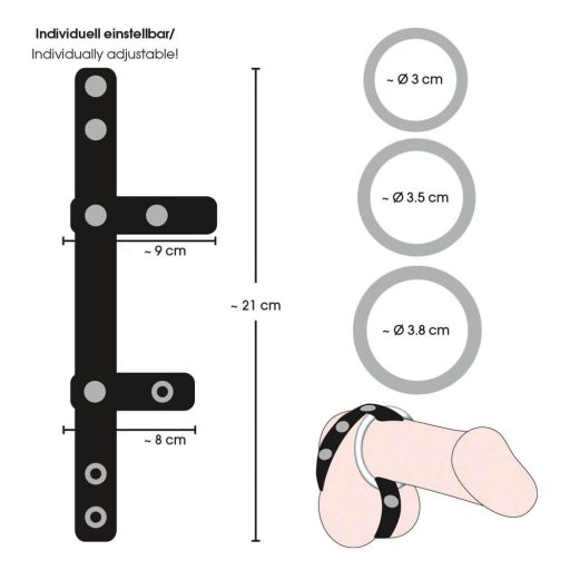Bad Kitty - bőr herepánt és péniszgyűrű fekete-ezüst