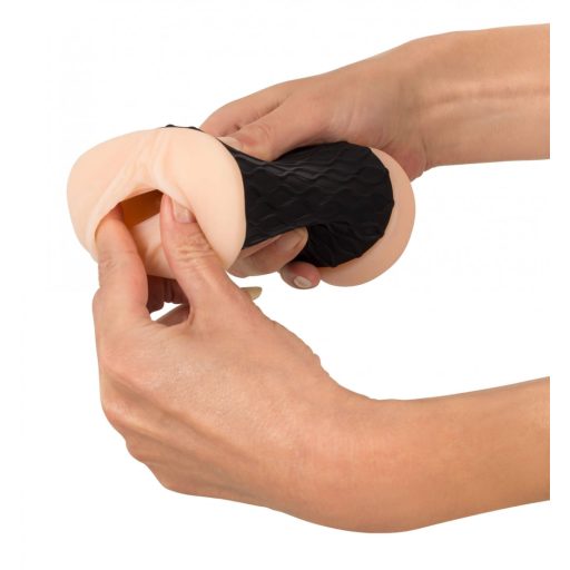 Nature Skin - élethű punci és popsi maszturbátor natúr-fekete