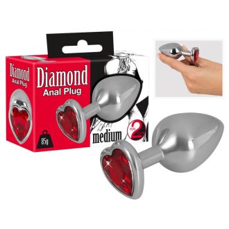 You2Toys - Diamond - 85g-os alumínium anál dildó ezüst-piros