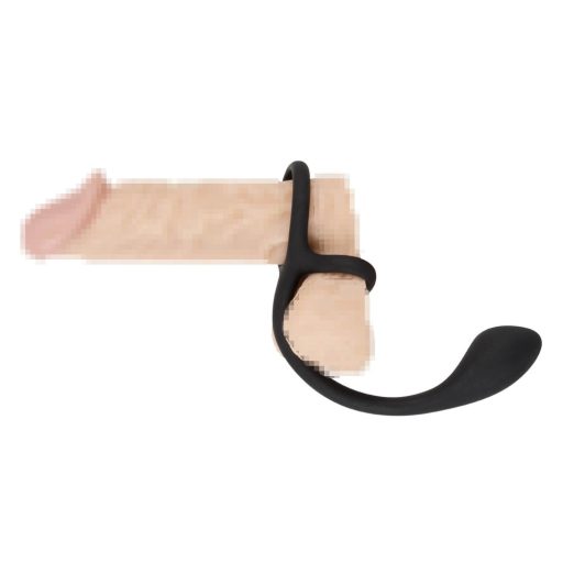 Black Velvet - vékony análdildó pénisz- és heregyűrűvel fekete