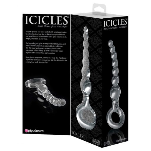 Icicles No. 67 - gömbös üveg dildó fogógyűrűvel áttetsző