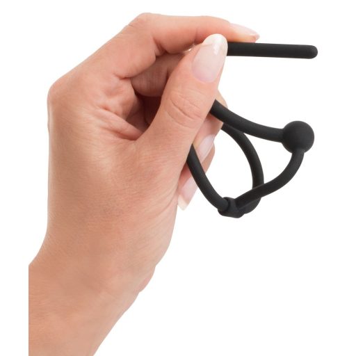 Penisplug - szilikon makkgyűrű üreges húgycsőrúddal fekete