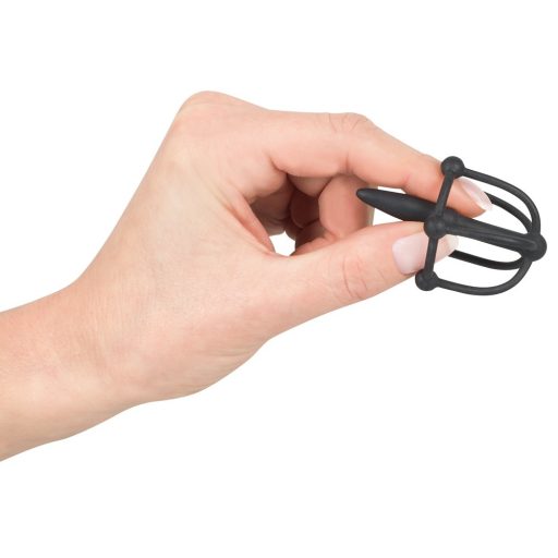 Penisplug - szilikon makk ketrec húgycsőkúppal fekete