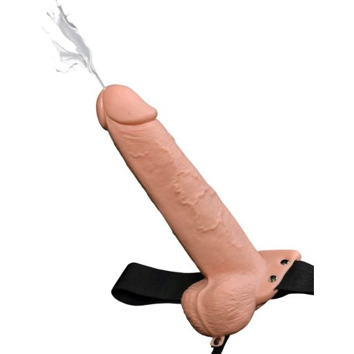 Fetish Strap-On 9 - felcsatolható, üreges, spriccelő dildó natúr