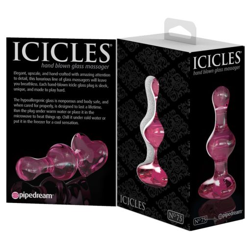 Icicles No. 75 - szíves, üveg anál dildó pink