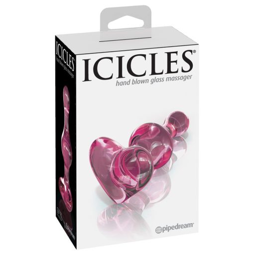 Icicles No. 75 - szíves, üveg anál dildó pink