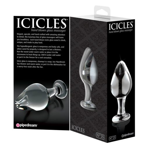 Icicles No. 25 - kúpos, üveg anál dildó áttetsző
