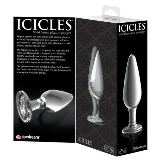 Icicles No. 26 - kúpos, üveg anál dildó áttetsző