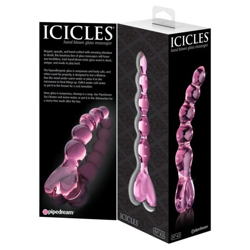 Icicles No. 43 - gyöngyös, szíves üveg dildó pink