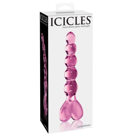 Icicles No. 43 - gyöngyös, szíves üveg dildó pink