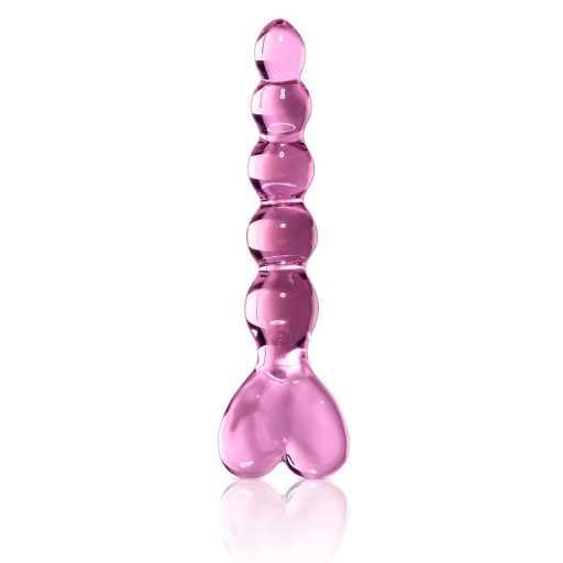 Icicles No. 43 - gyöngyös, szíves üveg dildó pink