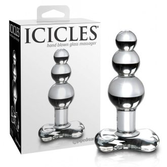 Icicles No. 47 - tripla gyöngyös, üveg anál dildó áttetsző