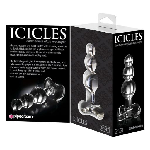 Icicles No. 47 - tripla gyöngyös, üveg anál dildó áttetsző