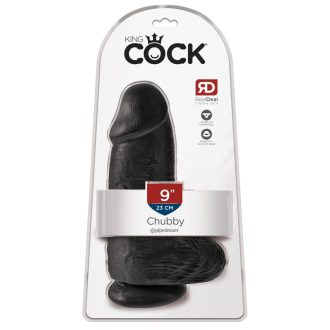 King Cock 9 Chubby - tapadótalpas, herés dildó 23cm - fekete