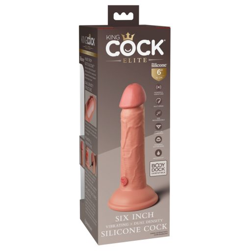 King Cock Elite 6 - tapadótalpas, élethű vibrátor 15cm - natúr