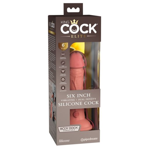 King Cock Elite 6 - tapadótalpas, élethű vibrátor 15cm - natúr