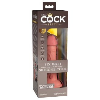 King Cock Elite 6 - tapadótalpas, élethű vibrátor 15cm sötét natúr