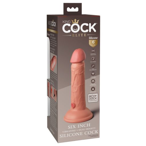 King Cock Elite 6 - tapadótalpas, élethű vibrátor 15cm sötét natúr