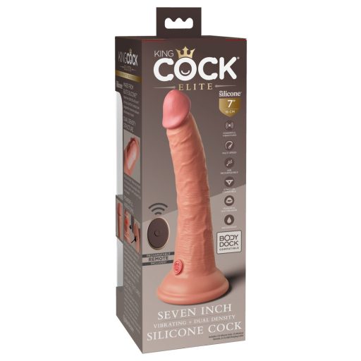 King Cock Elite 7 - tapadókorongos, rádiós vibrátor 18 cm (natúr)