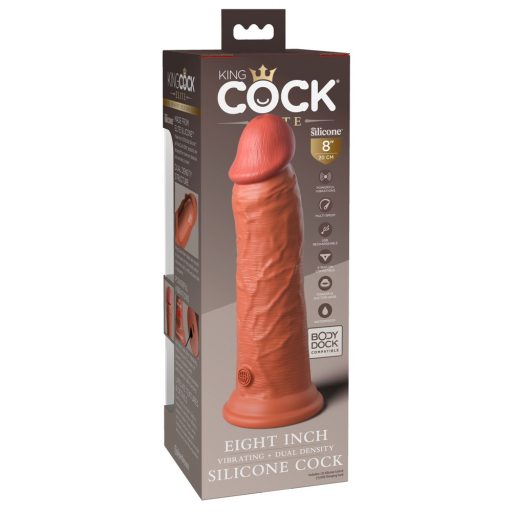 King Cock Elite 8 - tapadótalpas, élethű vibrátor 20cm sötét natúr