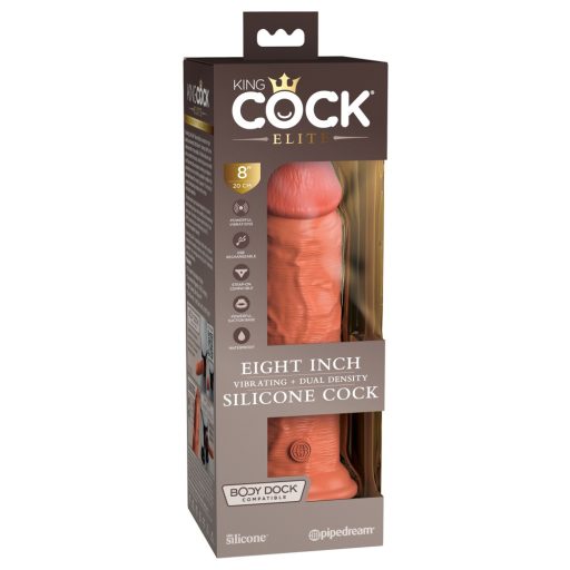 King Cock Elite 8 - tapadótalpas, élethű vibrátor 20cm sötét natúr