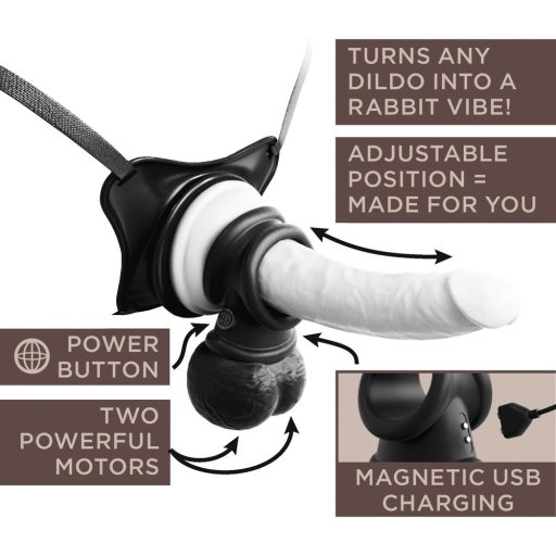 King Cock Elite Crown Jewels - lengőhere, rezgő péniszgyűrű fekete