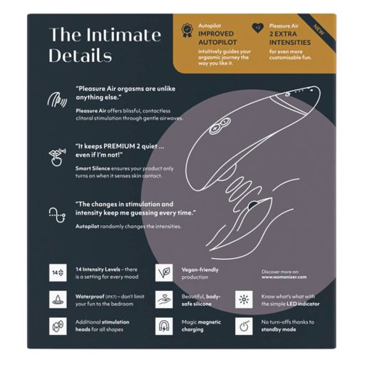 Womanizer Premium 2 - akkus, léghullámos csiklóizgató fekete