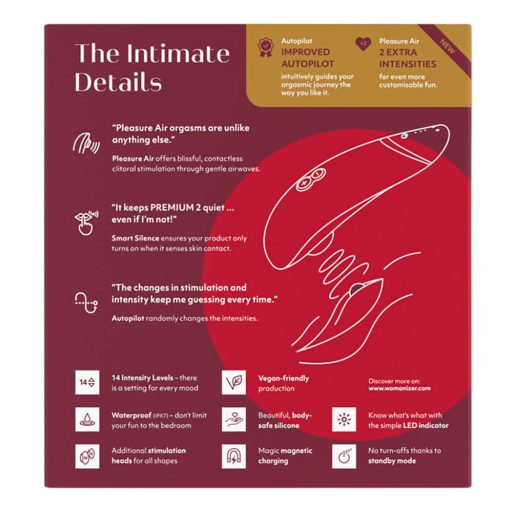 Womanizer Premium 2 - akkus, léghullámos csiklóizgató piros