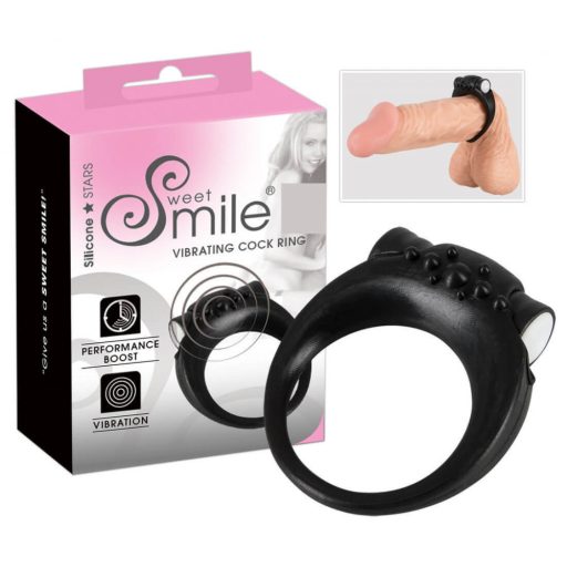 SMILE Stayer - vibrációs péniszgyűrű fekete