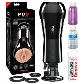 PDX Cock Compressor - szívó, vibráló punci maszturbátor fekete