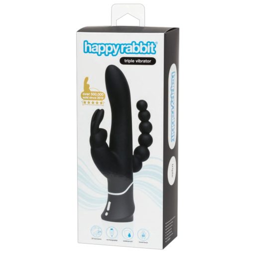 Happyrabbit Triple - akkus csikló-és análkaros vibrátor fekete
