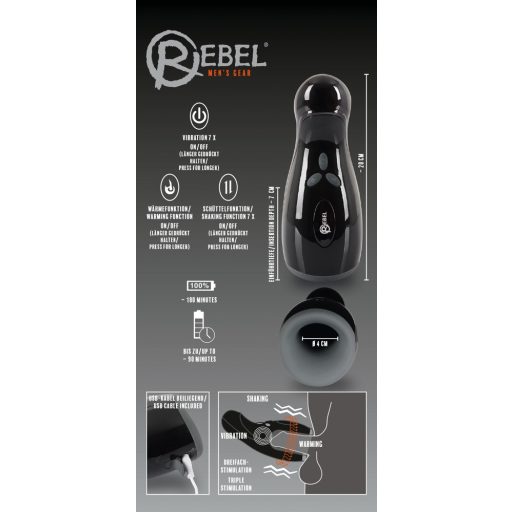 Rebel - fűthető, vibráló, fel-le mozgó maszturbátor fekete