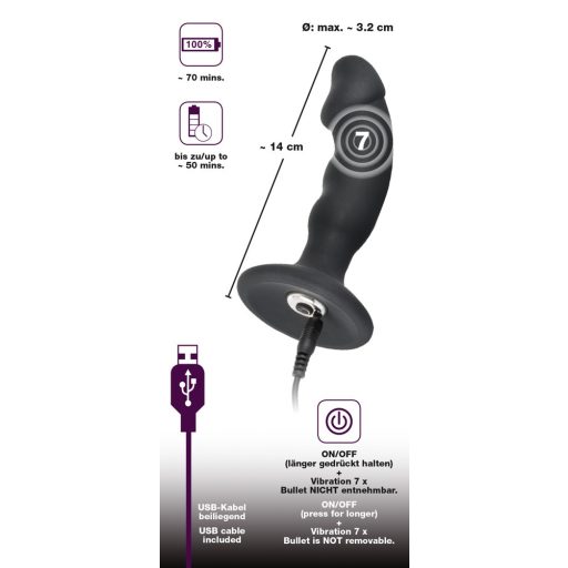 Black Velvet - akkus, péniszes anál vibrátor fekete