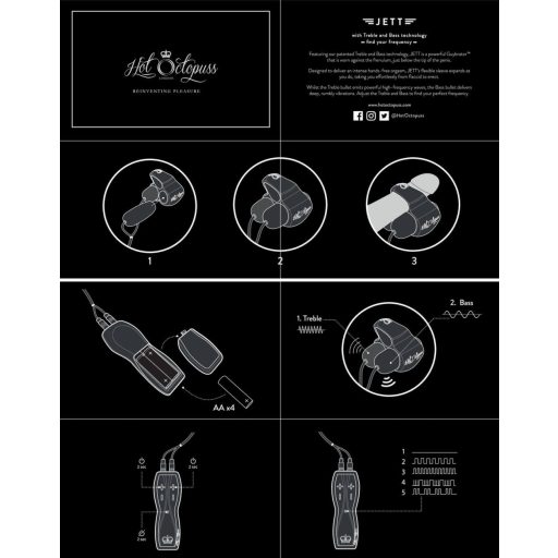 HOT Octopuss JETT - kétmotoros makk vibrátor fekete-ezüst