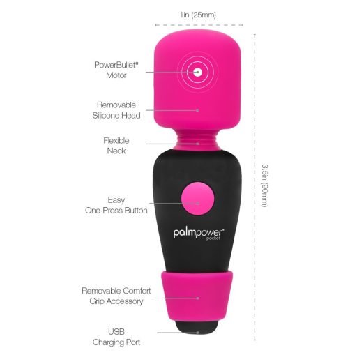 PalmPower Pocket Wand - mini masszírozó vibrátor pink-fekete