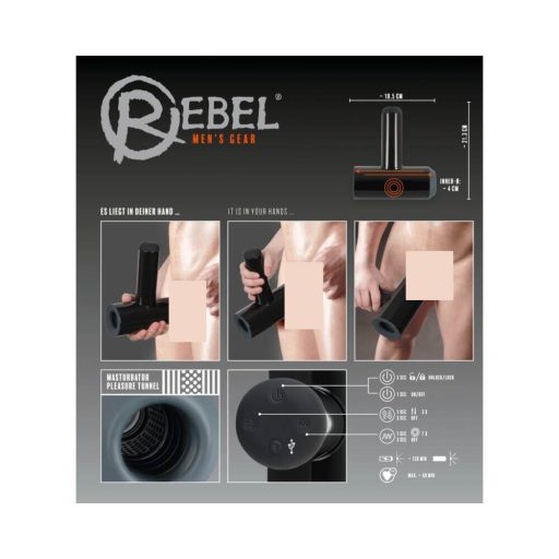 Rebel - akkus, fel-le mozgó, vibráló maszturbátor fekete