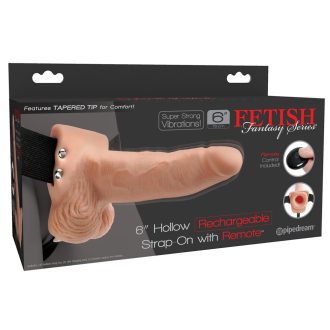 Fetish Strap-On 6 - rádiós, felcsatolható, üreges vibrátor natúr