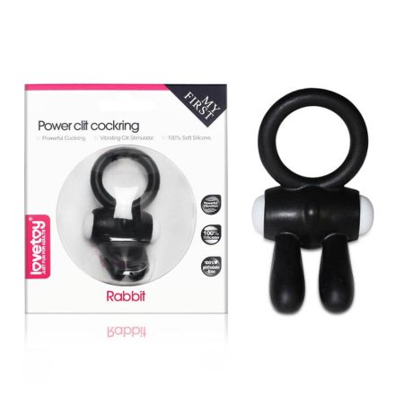 Power Clit Cockring #2 - Nyuszis vibrációs péniszgyűrű (Fekete)