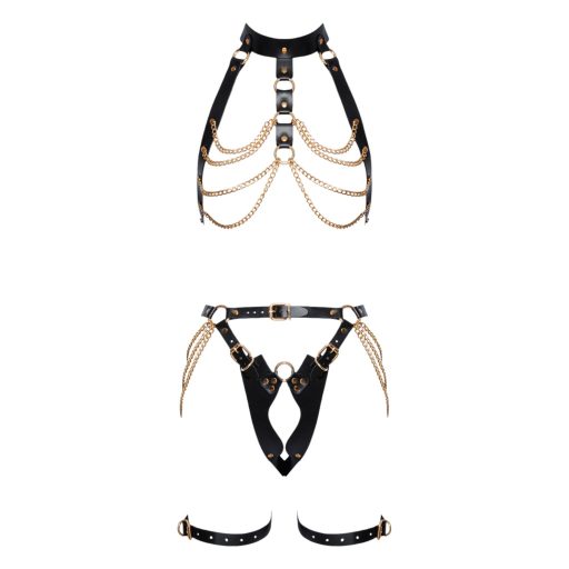 / ZADO - 2 részes bőr hám szett (fekete-arany)