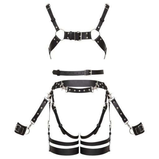 ZADO - többrészes bőr harness szett bilinccsel (fekete)