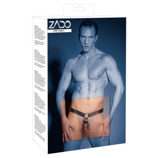 / ZADO - bőr tanga dildóval, 3 péniszgyűrűvel