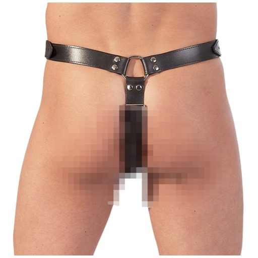 / ZADO - bőr tanga dildóval, 3 péniszgyűrűvel