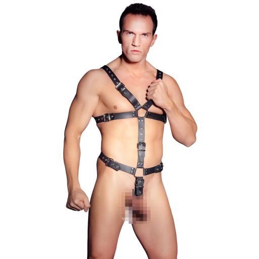 ZADO - fekete bőr férfi testhám body (S-L)
