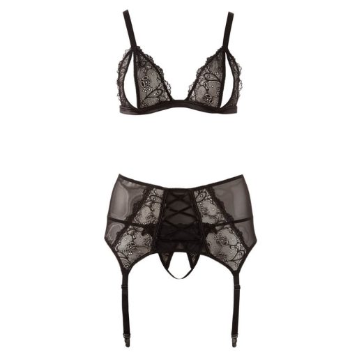 Cottelli Plus Size - Csipke fehérnemű trió fekete