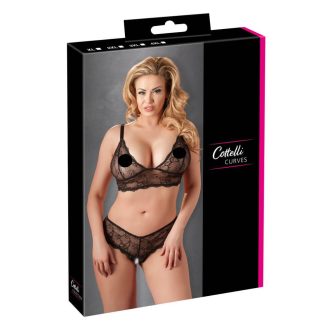 Cottelli Plus Size - finom csipke melltartó szett fekete
