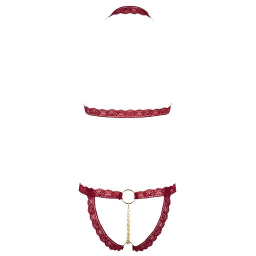 Cottelli - fém gyűrűs, nyitott melltartó szett bordó