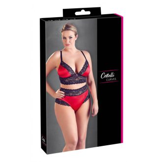 / Cottelli Plus Size - csipke-szatén melltartó szett fekete-piros