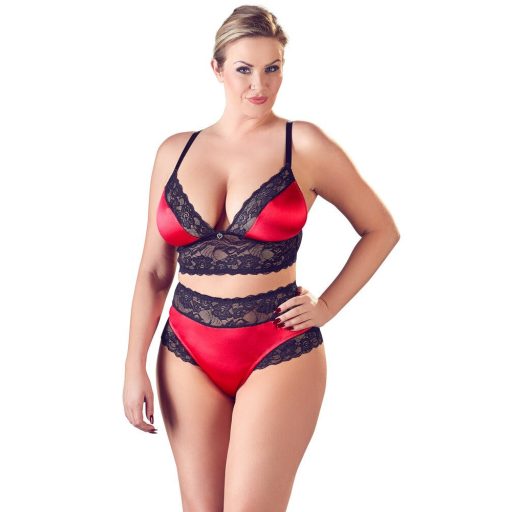 / Cottelli Plus Size - csipke-szatén melltartó szett fekete-piros
