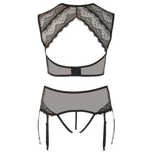 Cottelli Plus Size - strasszos, csipke fehérnemű szett fekete